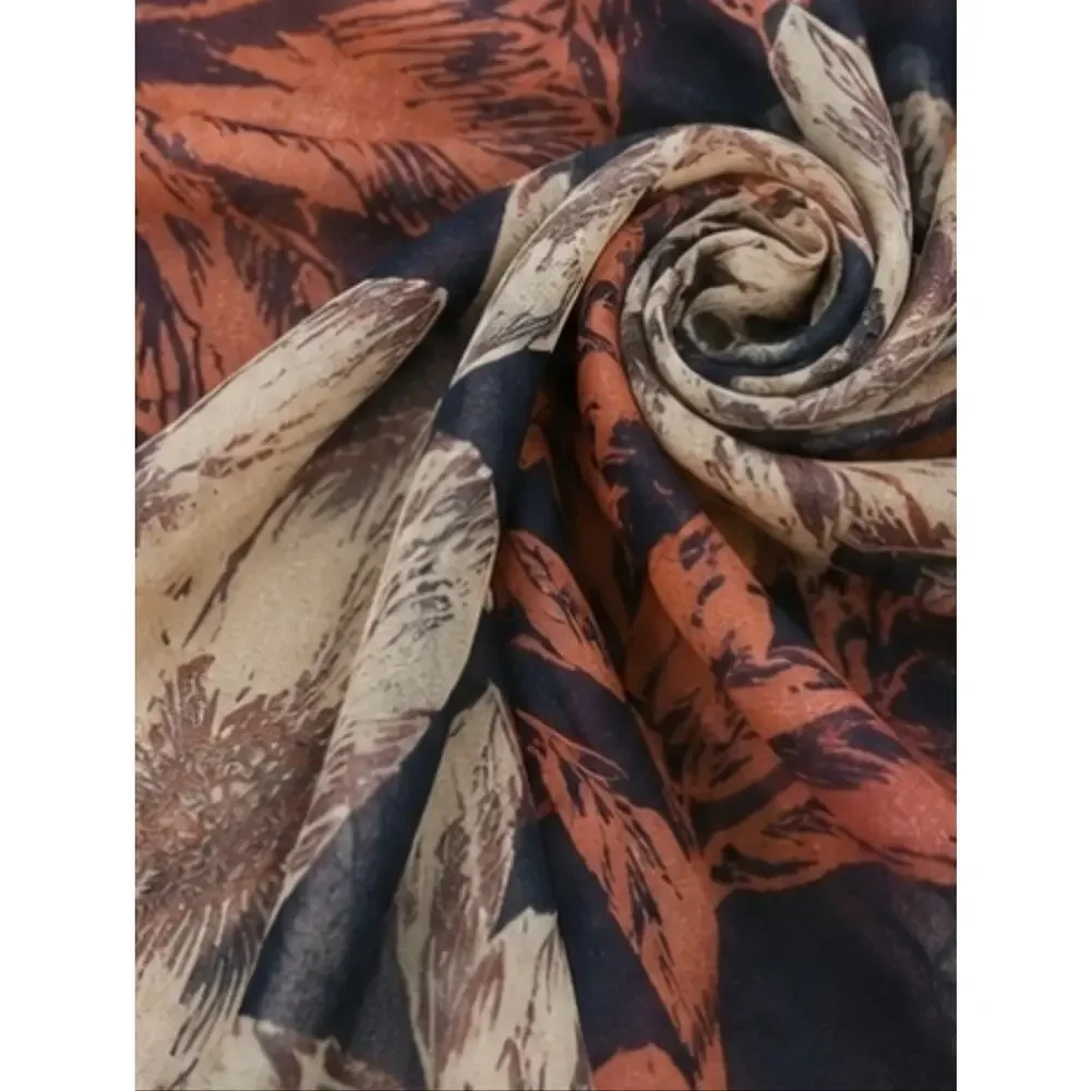 Floral Navy Rust Cream Oversized Scarf Wrap Shawl Lightweight Boho 70x23.5
